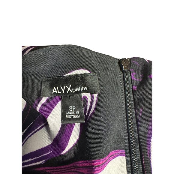 ALYX Petite 8P Sleeveless Floral Black & Purple Zipper Back Dress - Picture 4 of 9